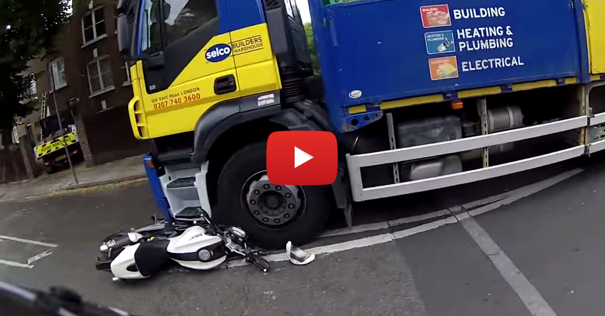 Biker Dodges a Truck That Crushes his Ducati