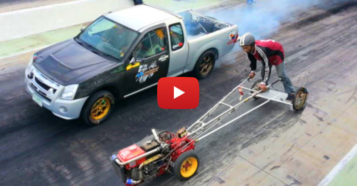 Kubota Farm Tractor Slaughters Mitsubishi Truck In a Drag Race