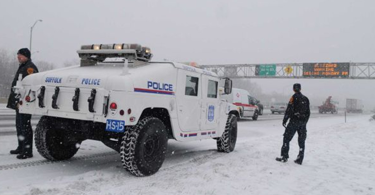 Police bring out the Humvees to battle a blizzard