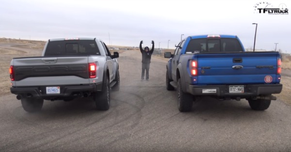 This drag race between the new and old Ford Raptor ends the V8 vs Ecoboost V6 debate