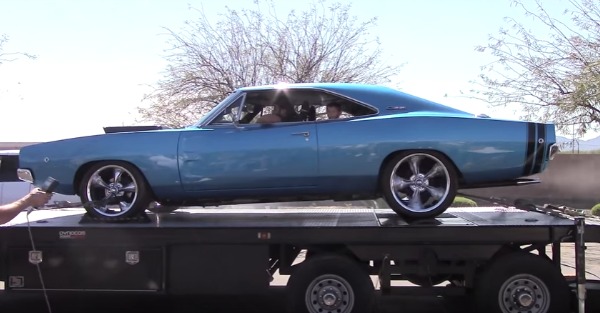 A 1968 Dodge Charger roars on the dyno