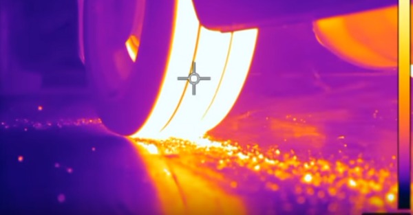 A thermal camera shows how much abuse a tire receives during a burn out