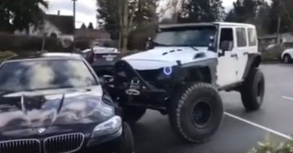 This Jeep wants you to think it dispensed some parking lot justice