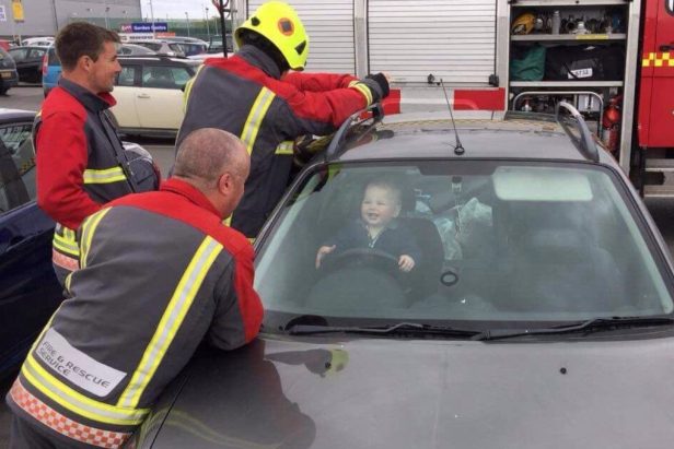 Toddler Is All Smiles After Locking Mom Out of the Car, and Thankfully Firefighters Came to the Rescue