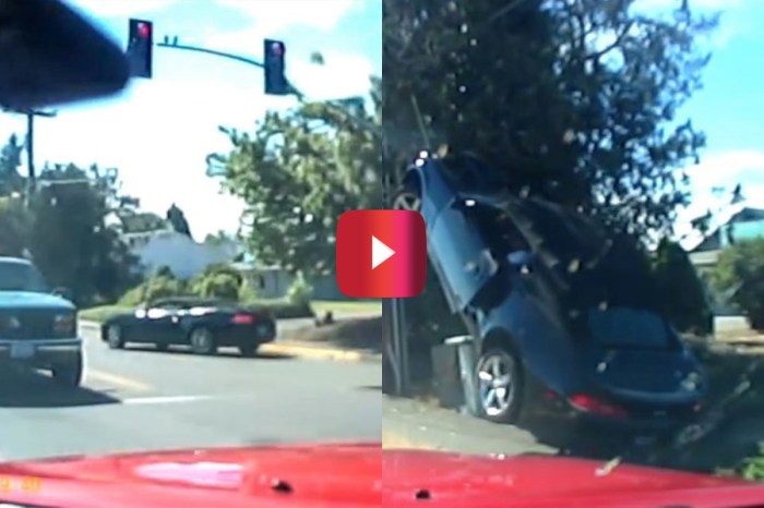Camaro Drives Up Telephone Pole After Constant Brake Checking