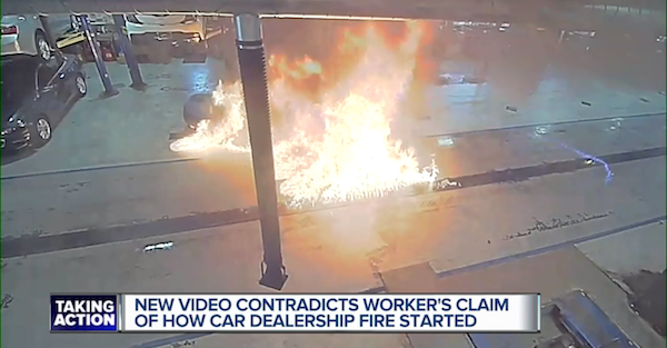 A janitor sparked a massive fire in a car dealership