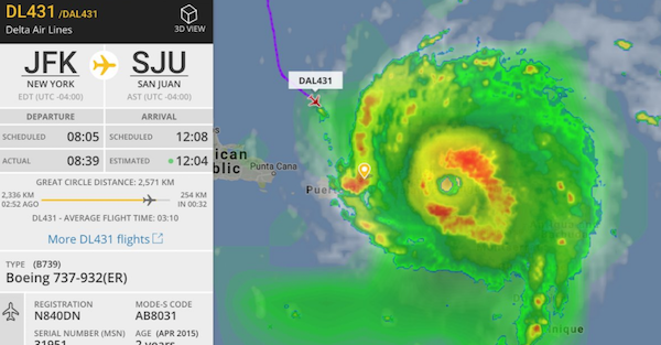 Delta flight stares down Hurricane Irma and flies right through it
