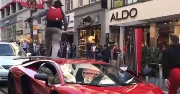 Instant justice awaits a man who literally ran over a Lamborghini Aventador