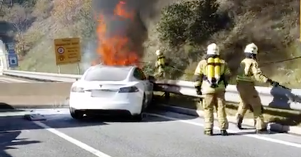 Watch how firefighters put out a battery fire on a Tesla Model S