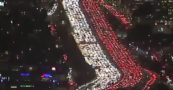 LA drivers ironically trying to beat holiday traffic make for an amazing sight