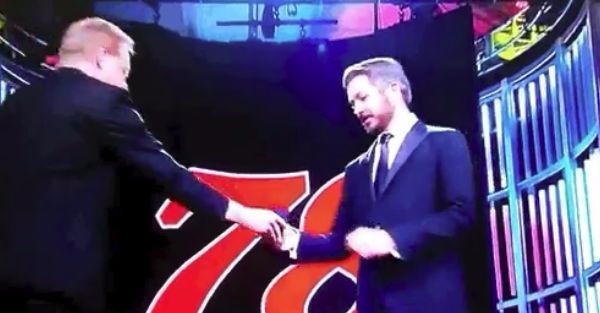 Brian France literally runs off the stage after giving Martin Truex Jr. his ring