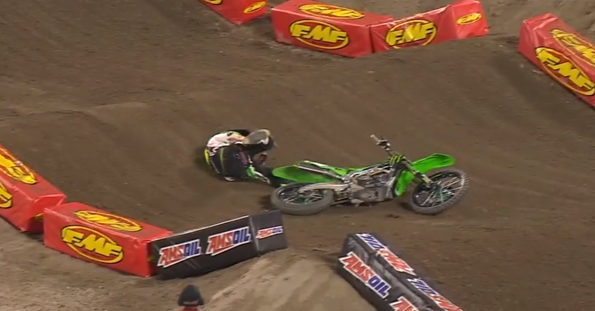 He had tough afternoon — crashes, loses the race, and can’t keep his pants up