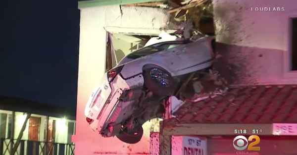 Video has emerged showing a terrifying second story car crash