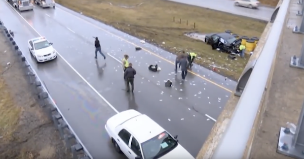 A crash on an Illinois highway required a bizarre cleanup