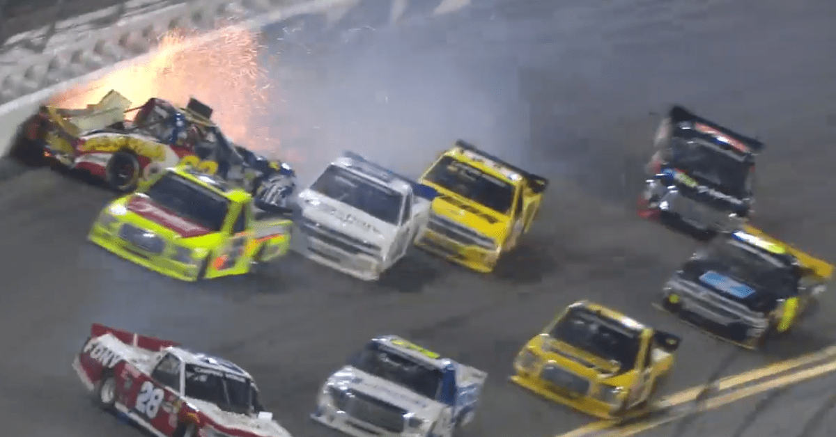 Wreck at Daytona nearly rips the tail off a truck