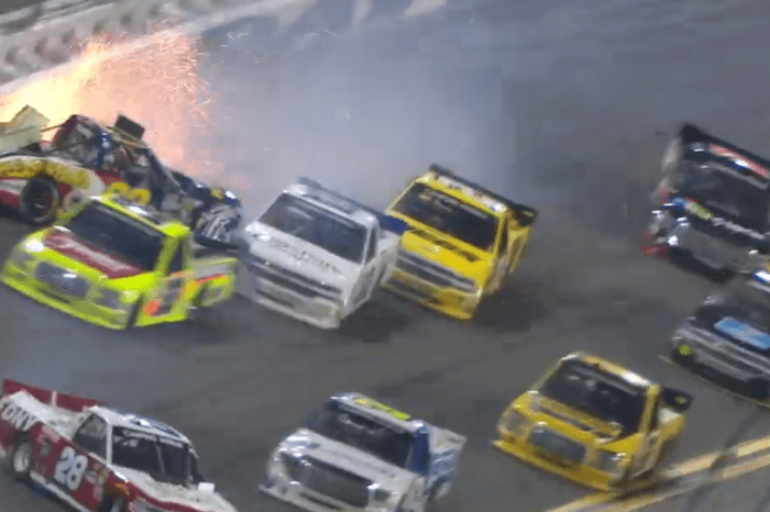 Wreck at Daytona nearly rips the tail off a truck
