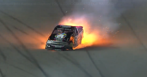 Nasty wreck hurts one driver after truck bursts into flames at Daytona