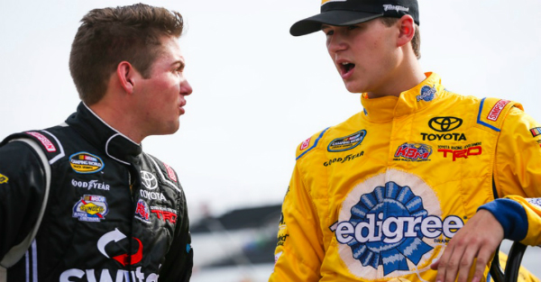 Kyle Busch offers advice to one of his drivers, who makes a Twitter blunder