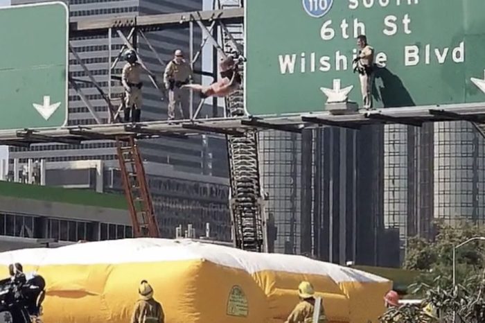 Pollution Protester Ends Traffic-Causing Tomfoolery with Crazy Stunt