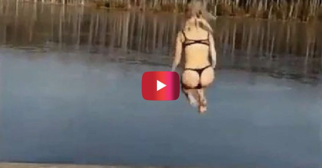 Russian Girl Jumping into Lake