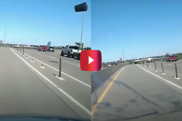 Trash Can Flies Off Truck, Smashes Windshield
