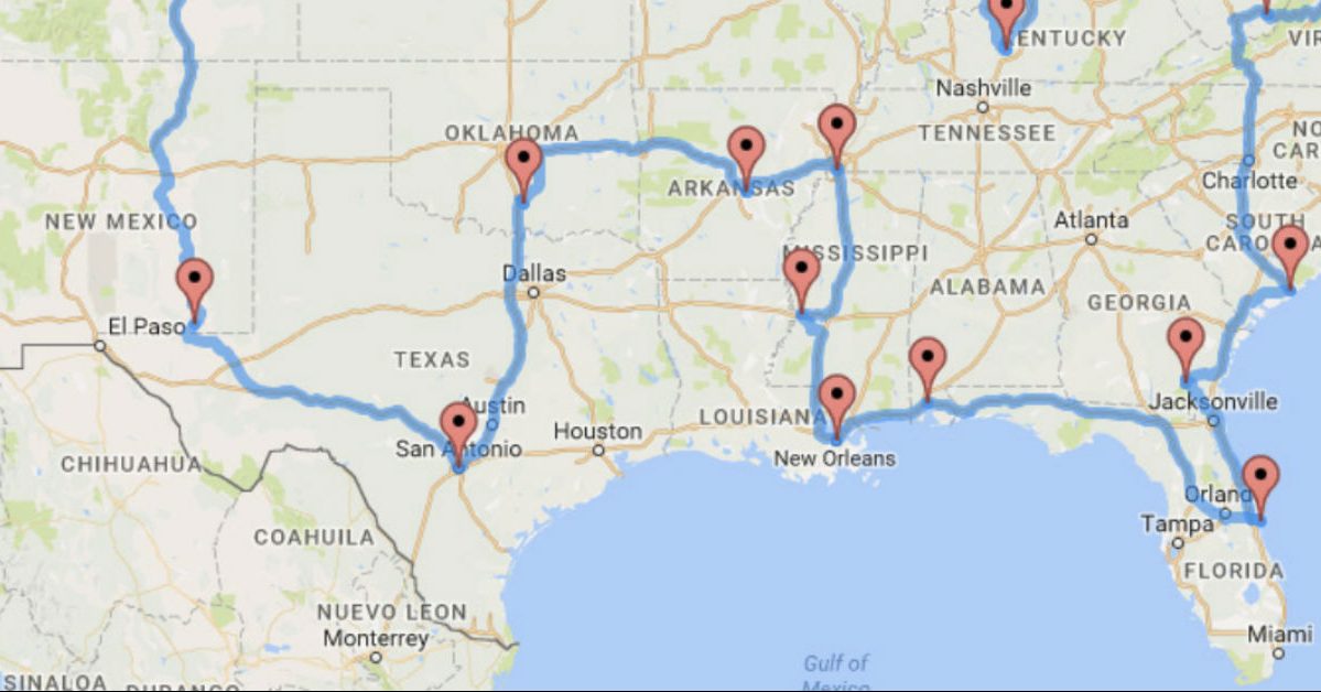 map of perfect road trip