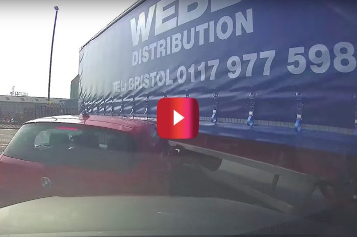 Trucker Seemingly Forgets He’s Pulling a Trailer and Takes Out 2 Cars