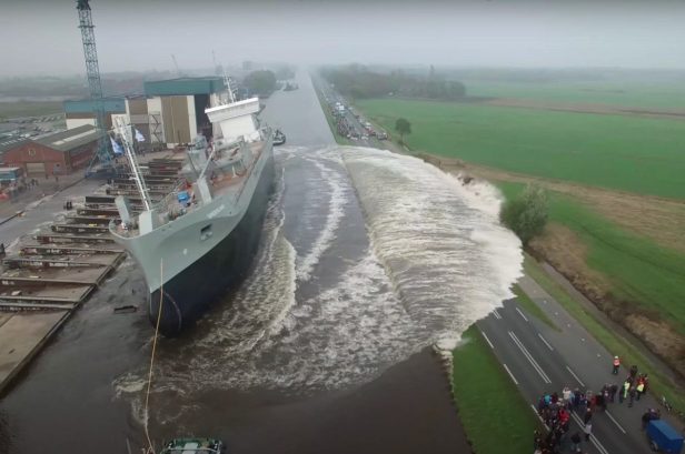 The Ship Launching Ceremony for This Cement Carrier Was an Incredible Spectacle