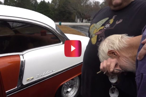 Man Can’t Hold Back His Emotions After Son Surprises Him With His Dream Car, a 1955 Chevy Bel Air
