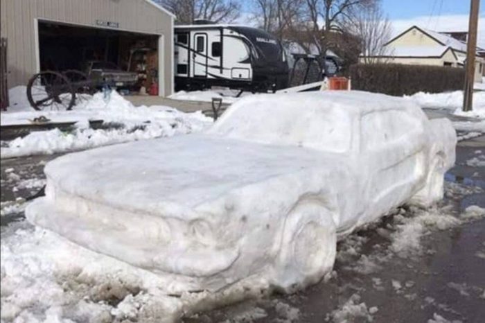 This Snow Sculpture of a ’67 Ford Mustang Got More Than the Whole Neighborhood’s Attention