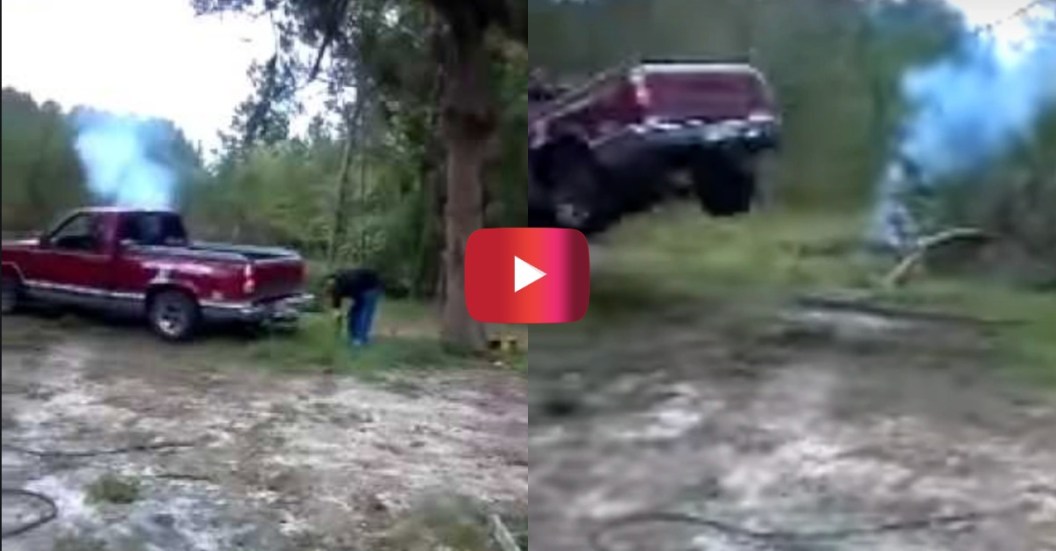 Man Flies Out of Truck Trying to Pull Down Tree