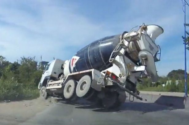 Cement Truck Crashes After Failed Evasive Move