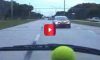 driver unleashes tennis ball on tailing car