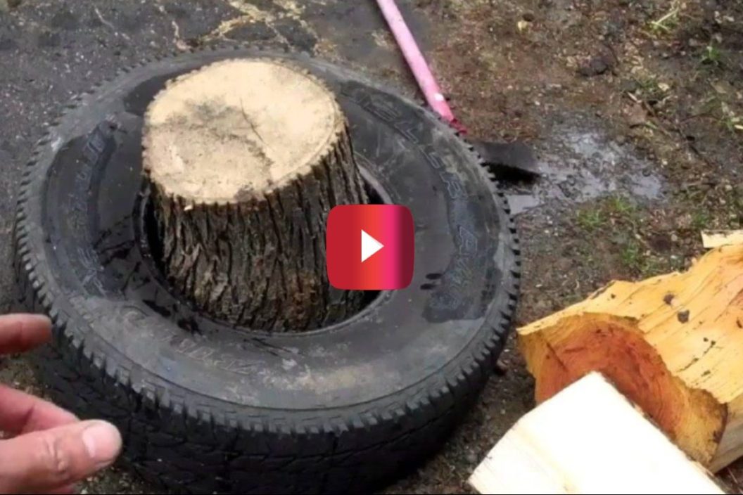 splitting wood using tire
