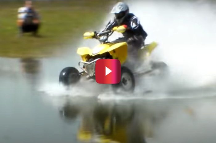 2 ATVs and a Motorcycle Fly Across the Water at High Speeds