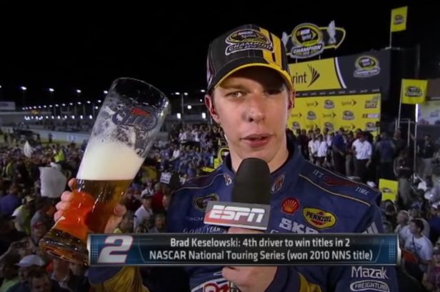 Brad Keselowski Drank a Huge Beer and Got Drunk on Live TV After Winning the Cup Title in 2012
