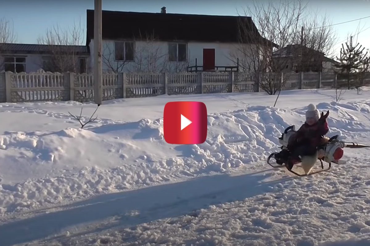 dad creates leaf blower sled for daughter