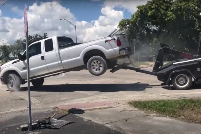 Ford F-250 Driver Tries Escaping Tow Truck Driver, Gets Arrested