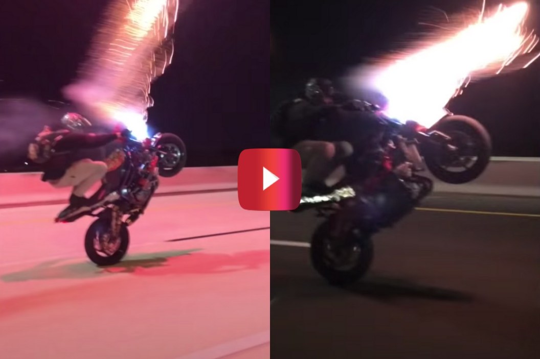 guy straps fireworks to motorcycle