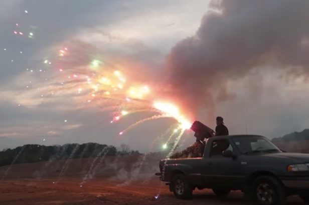 Missile Truck Shoots Off 1,000s of Fireworks, Gatling Gun Style