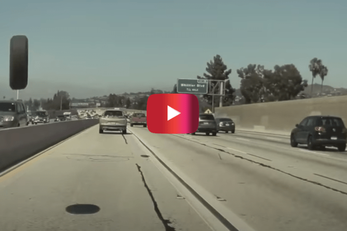 Tesla Driver Barely Dodges Flying Tire