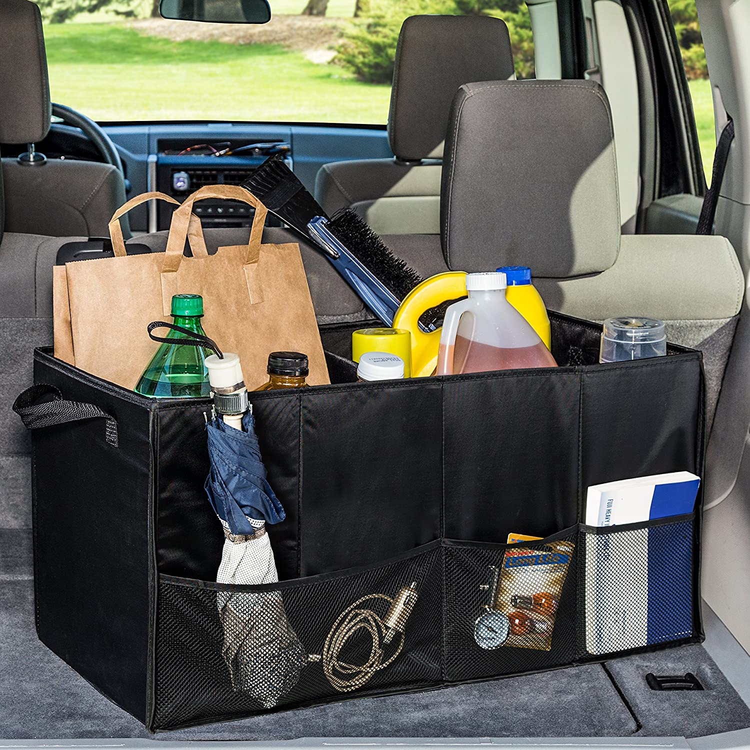 AUTOXBERT Folding Car Trunk Organizer – Collapsible Cargo Storage Box For SUV, Truck – Waterproof Felt