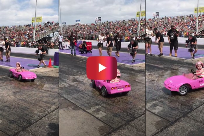 Girl Does Donuts in a Barbie Corvette With Some Help From Dad
