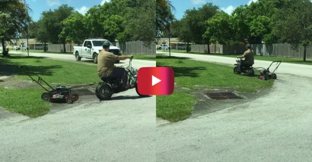 Florida Man Uses Mini Bike to Mow Lawn