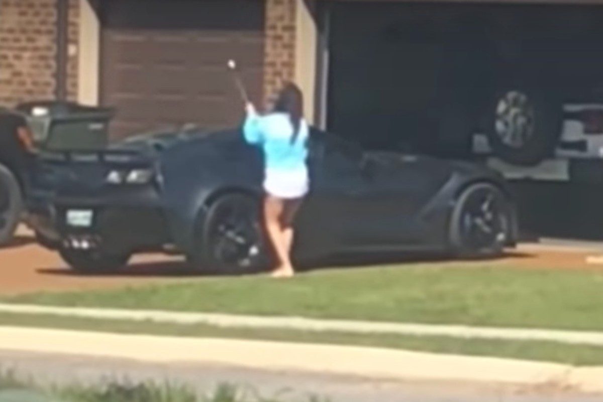 woman smashes husband's corvette with wrench