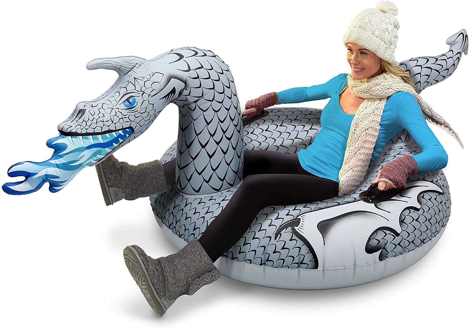 GoFloats Winter Snow Tube - Inflatable Sled for Kids and Adults (Choose from Unicorn, Ice Dragon, Polar Bear, Penguin, Flamingo)