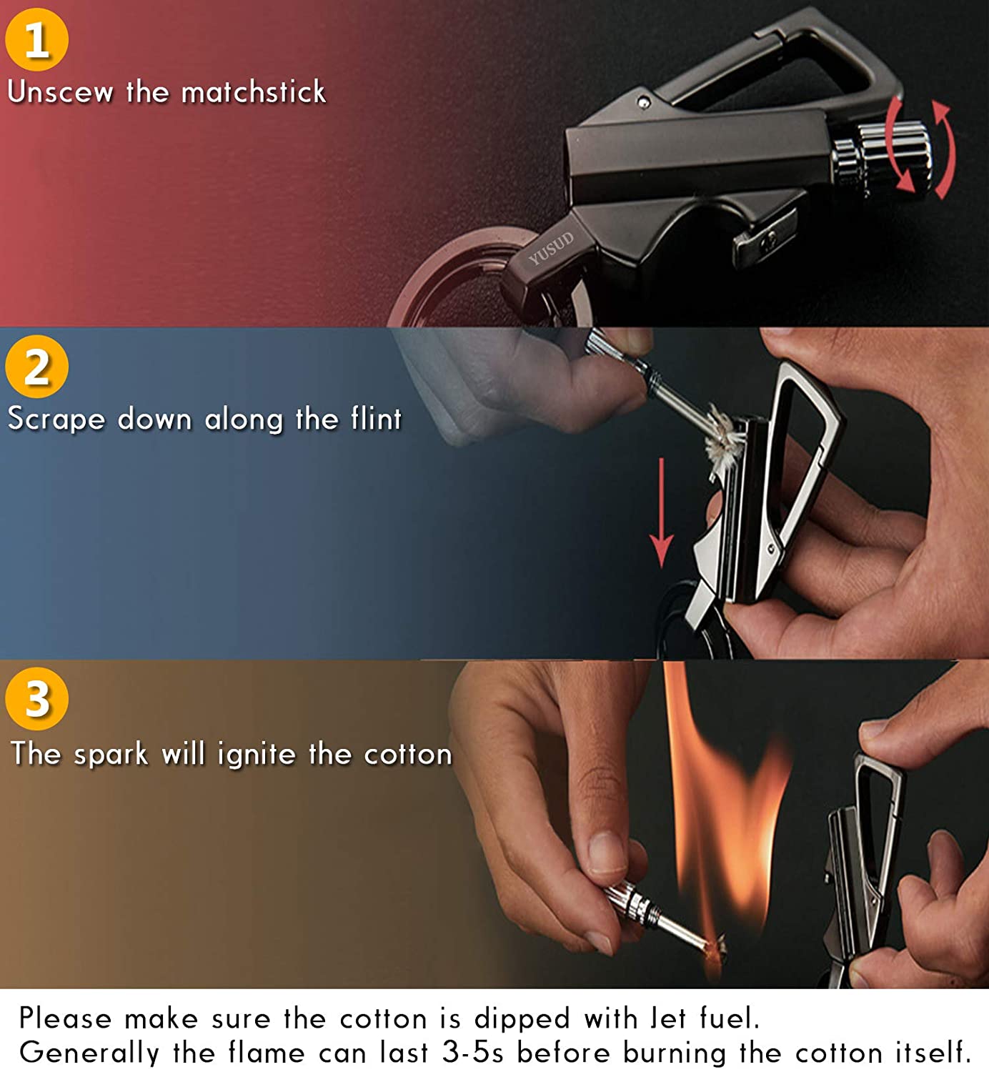 YUSUD Keychain Multitool with Flint Metal Matchstick Fire Starter