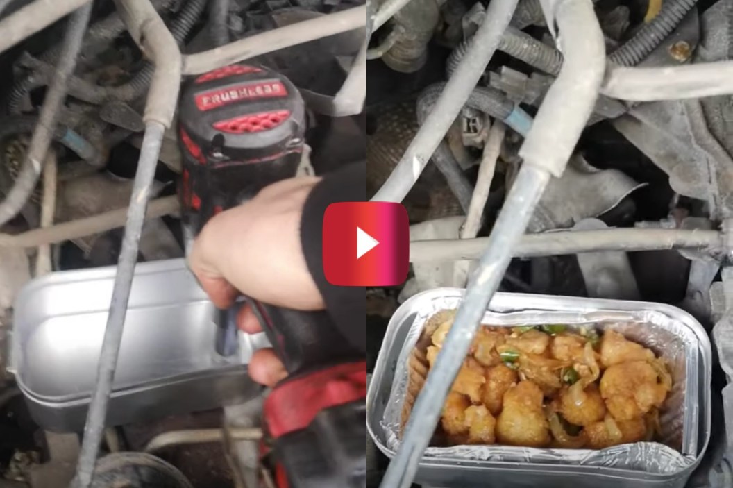 driver cooks food in exhaust manifold