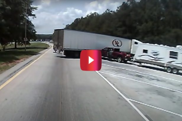 Oblivious Truck Driver Crashes at Weigh Station