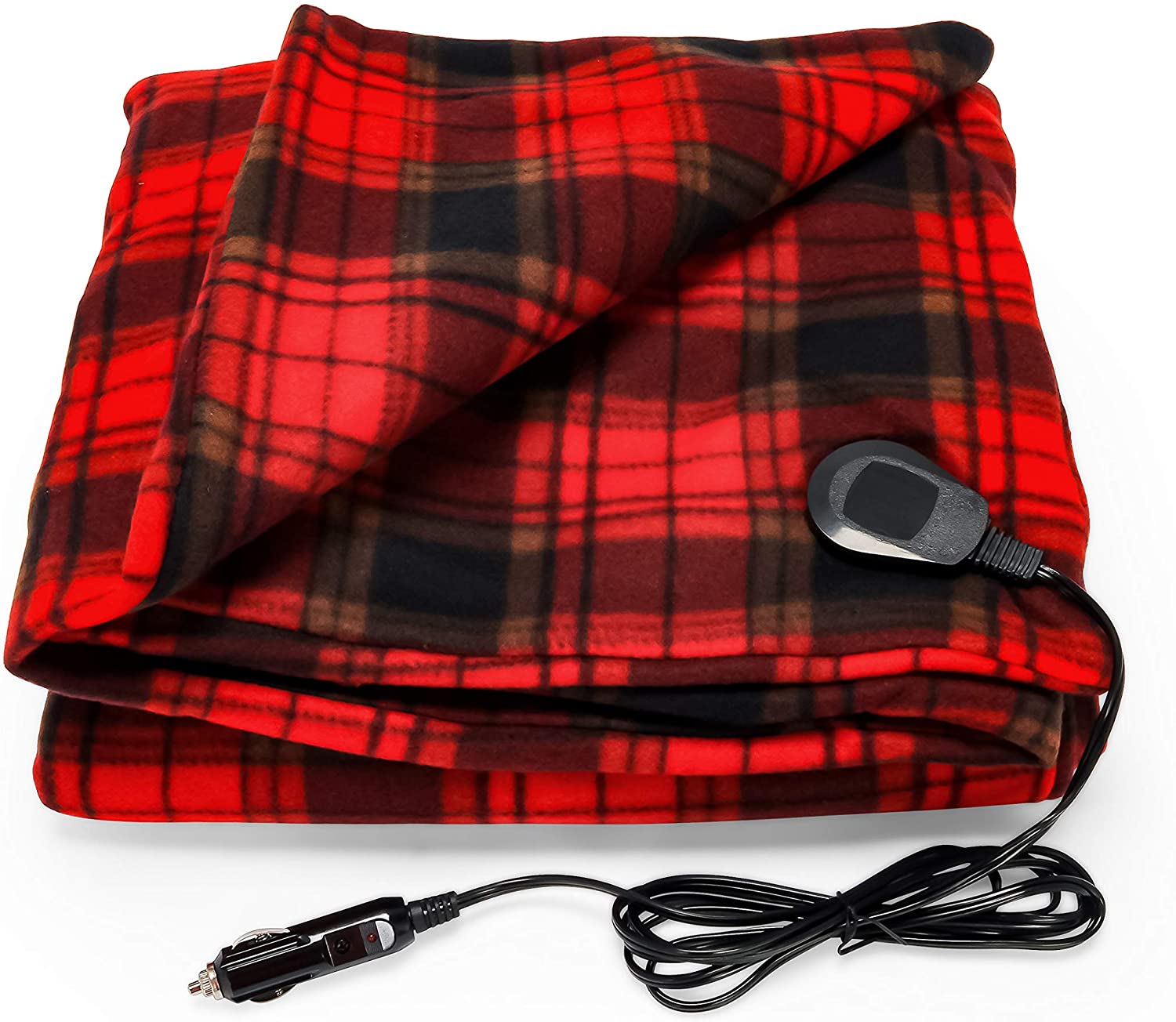 -Blue Grid HUIQ® 12v Car Electric Blanket Winter Hot Fleece 145x100cm Car Heating Blanket with Timed and Temperature Control Flannel Fleece Warm Keeping Heated Blanket